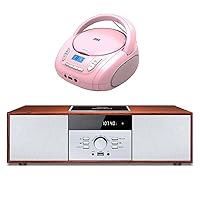 Cute Pink Portable CD Player & Vintage Style Home CD Player with Bluetooth, Radio, USB Port for MP3 Playback, Aux-in & Earphone Port