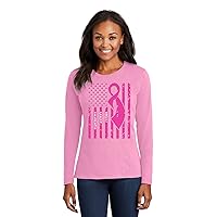 American Flag Breast Cancer Awareness Graphic Womens Long Sleeves