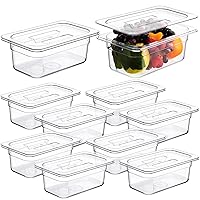 10 Pack Clear Food Pans with Lid Acrylic Transparent Food Pan Stackable Plastic Pan with Capacity Indicator Food Storage Containers Restaurant Supplies Hotel Pan for Fruits Vegetables (4 Inch High)