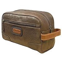 Brown & Cognac Compact Leather Wash Bag