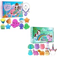 2 Sets of kewhunt Bath Bombs for Kids, 9 pcs Mermaid Bath Bombs Gift Set and 8 pcs Animail Bath Bombs for Christmas Birthday Gifts