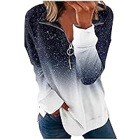 Women's Gradient Half Zip Pullover Casual Plus Size Sweatshirt Long Sleeve Lapel Shirts Comfy Daily Work Tops