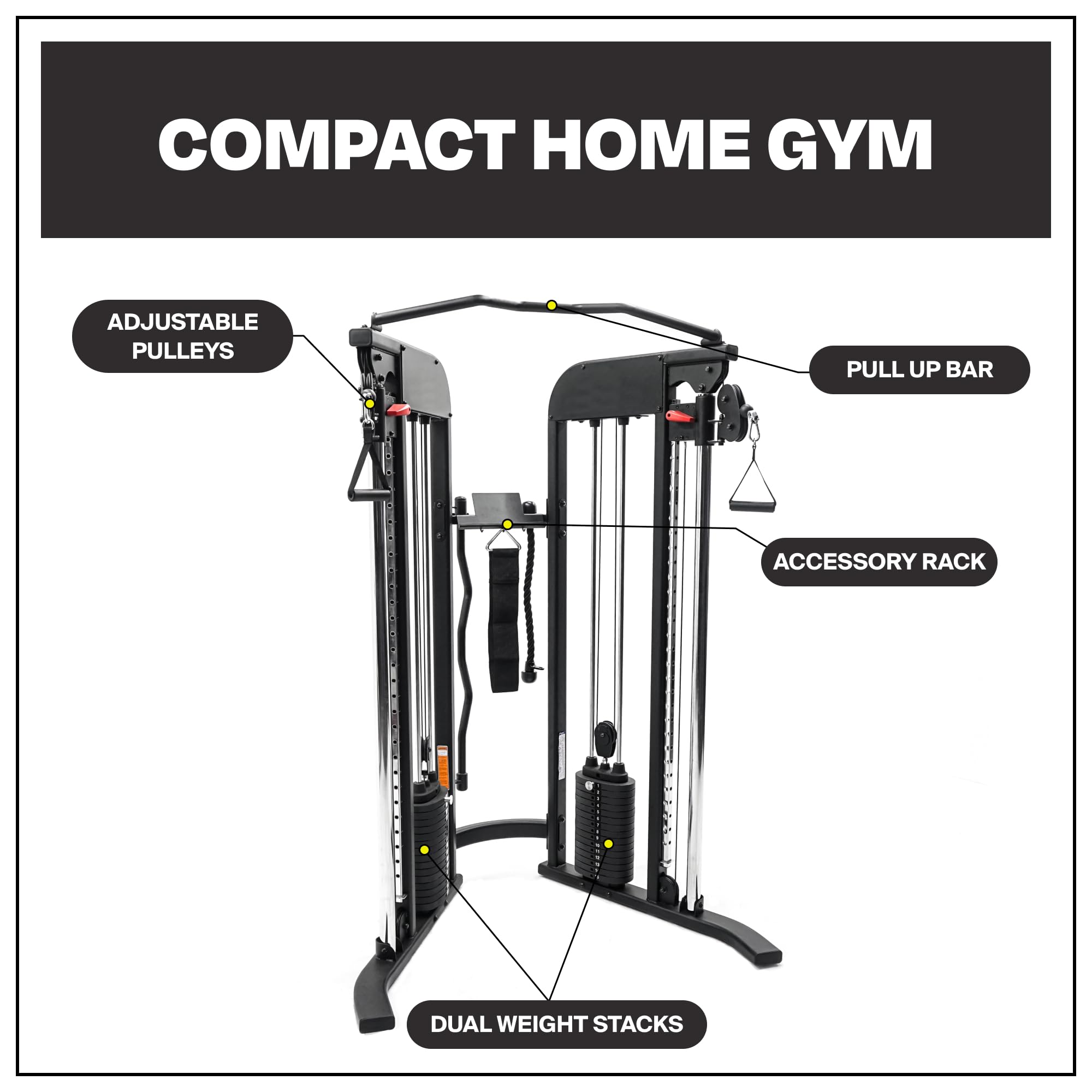 Inspire Fitness FTX Functional Trainer - Compact at Home Workout Machine with Accessories - Space Saving Design - Home Gym Cable Machine and Two 165 lb Weight Stacks
