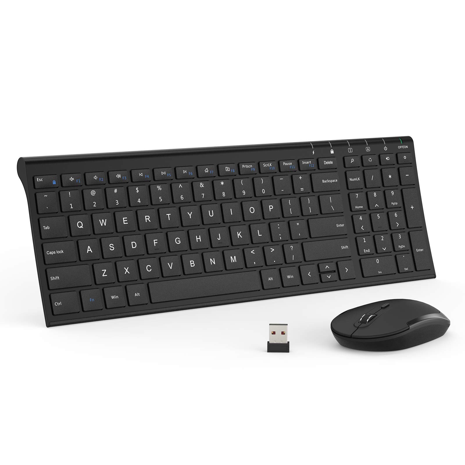 iClever GK03 Wireless Keyboard and Mouse Combo - 2.4G Portable Wireless Keyboard Mouse, Rechargeable Ergonomic Design Full Size Slim Thin Stable Connection Keyboard for Windows 7/8/10, Mac OS