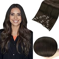 Clip in Hair Extensions Remy Hair Extensions Clip in Human Hair Color 2 Dark Brown Hair Clip in Extensions for Thin Hair 7 Pieces 80Grams 10 Inch Brown Hair Extensions Clip ins