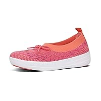 FitFlop Womens Uberknit Ballet Flat with Bow, Coral/Fuchsia, US 6.5