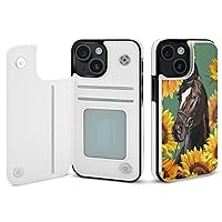 Horses with Sunflowers Phone Case Compatible with Wallet Case Protection Card Holder Cell Phone Cover Women Men