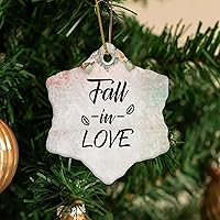 Personalized 3 Inch Fall in Love White Ceramic Ornament Holiday Decoration Wedding Ornament Christmas Ornament Birthday for Home Wall Decor Souvenir.