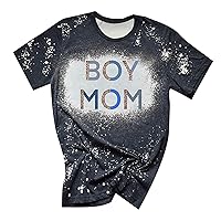 Boy Mama Bleached T-Shirt for Women Summer Cute Head Graphic Distressed Tee Tops Crew Neck Short Sleeve Casual Blosues