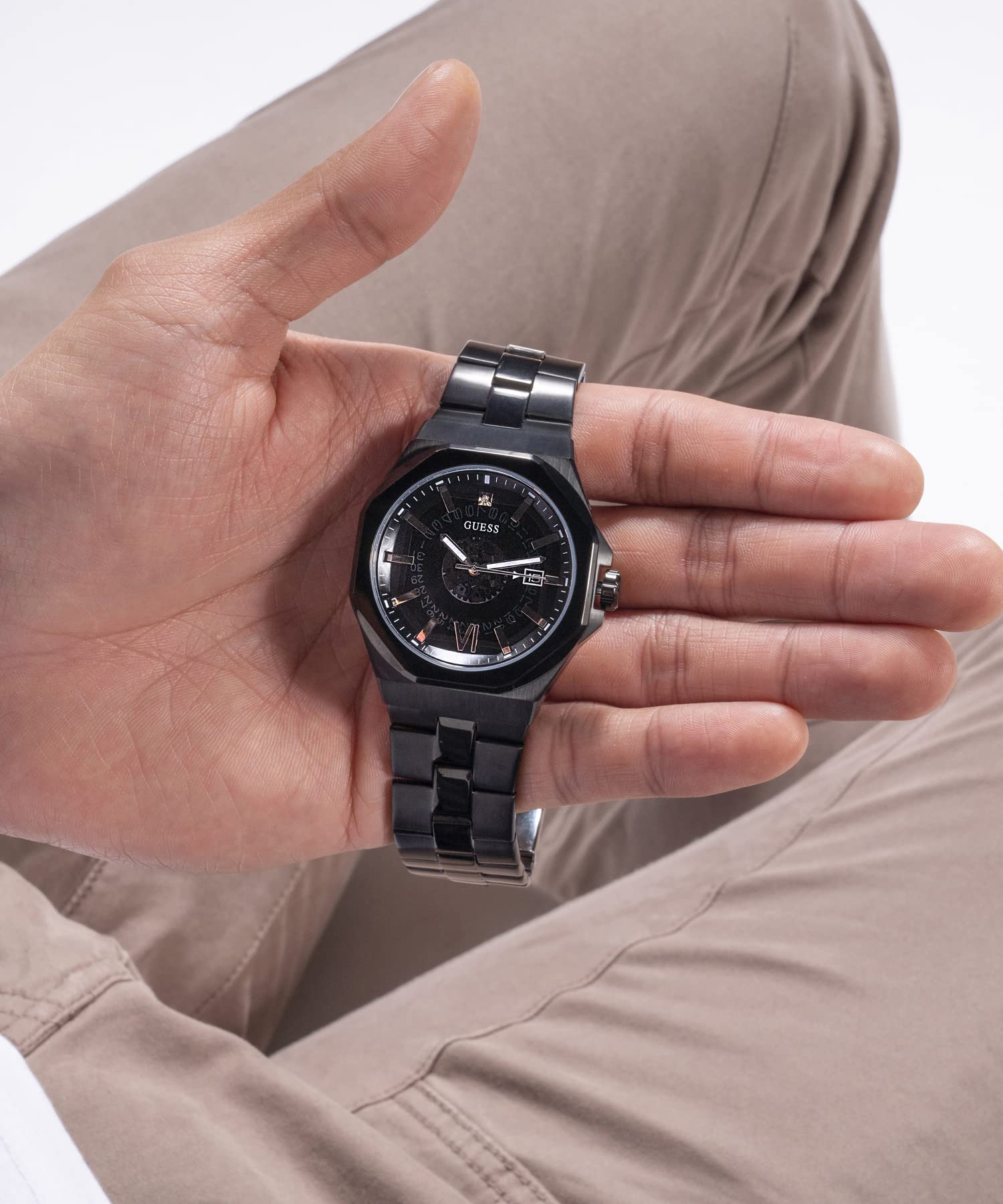 GUESS Men's 42mm Watch - Black Strap Black Dial Black Case