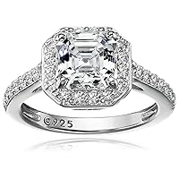 Amazon Collection Sterling Silver Infinite Elements Cubic Zirconia Asscher Center Halo Ring