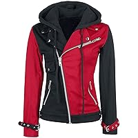 Women’s Biker Style Suicide Squad Quinn Red and Black Halloween Costume Cotton Harley Jacket with Hoodie