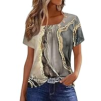 Womens Summer Tops 2024 Short Sleeve Button Square Neck Blouses Novelty Cute Petite Tops Dressy Casual Tunic Tops