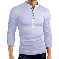 Men's Henley Shirt Slim Fit Muscle Shirt Long Sleeve Casual T-Shirt Gym Workout Athletic Shirt Tees with Button