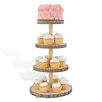 7Penn Wooden Cupcake Stand Rustic Dessert Table Display Set - 4 Tiered Tray Stand Decor for Cake, Cupcakes, Cookies, Crafts - Tabletop Boho Display Shelf for Weddings, Vendor Fair, High Tea, Birthday