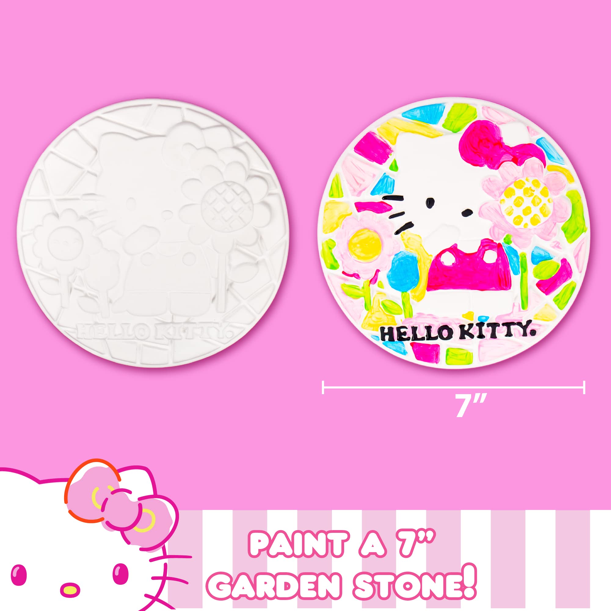 Sanrio Hello Kitty Paint Your Own Stepping Stone, Includes 7” Stepping Stone, 6 Paints & 1 Paintbrush, Cute Gifts for Kids Teens Girls Adults