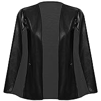 CHICTRY Women's Open Front PU Faux Leather Cape Jacket Split Sleeve Casual Workwear