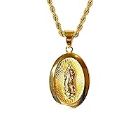 Men Women Gold Finish Our lady of Guadalupe holy Blessed pendant necklace Stainless Steel Jewelry Catholic Mary, Mary Guadalupe Blessed Mother Mary - Our Lady of Guadalupe Religious Jewelry Necklace Set (20