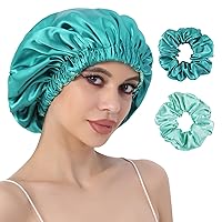 CENTSTAR Reversible Silk Satin Bonnet for Sleeping, Large Adjustable Hair wrap/ Cap for Women Curly Hair (BlackishGreen)