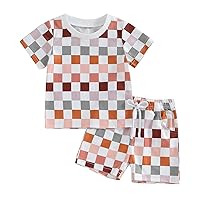 Karwuiio Toddler Baby Boy Girl Summer Clothes Checkerboard Print Short Sleeve Tops and Shorts Infant 2pcs Clothing Set