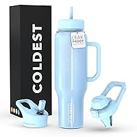 Coldest Tumbler with Handle and Straw Lid | 3 Lids Insulated Reusable Stainless Steel Water Bottle Travel Mug | Gifts for Women Him Her | Limitless Collection (46 oz, Neptune Blue Glitter)