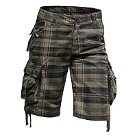 Men's Casual Cotton Cargo Shorts Relaxed Fit Ripstop Solid Color Classic Straight Leg Pants with Pockets