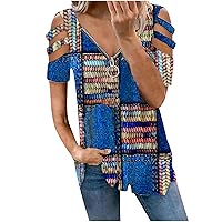 Wirziis Summer Women Cold Shoulder T-Shirt Fashion Casual Loose Fit Sexy Tunic Tops Short Sleeve Vneck Zipper Blouses Tees