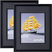 11x14 Double Floating Mat Picture Frame Set of 2, Display Picture 8x10 with Black Double Mat, Polished High Definition Real Glass, Wall Mounting Photo Frames, Black/Black