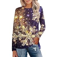 Women's Ugly Christmas Sweaters Fashion Casual Long Sleeved Snowflake Printed Round Neck Top Sweatshirt, S-3XL