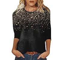 XJYIOEWT Dressy Tops for Women for Evening Party 3/4 Sleeve Women's Sequin Casual Printed Round Neck Loose Sleeved Quar