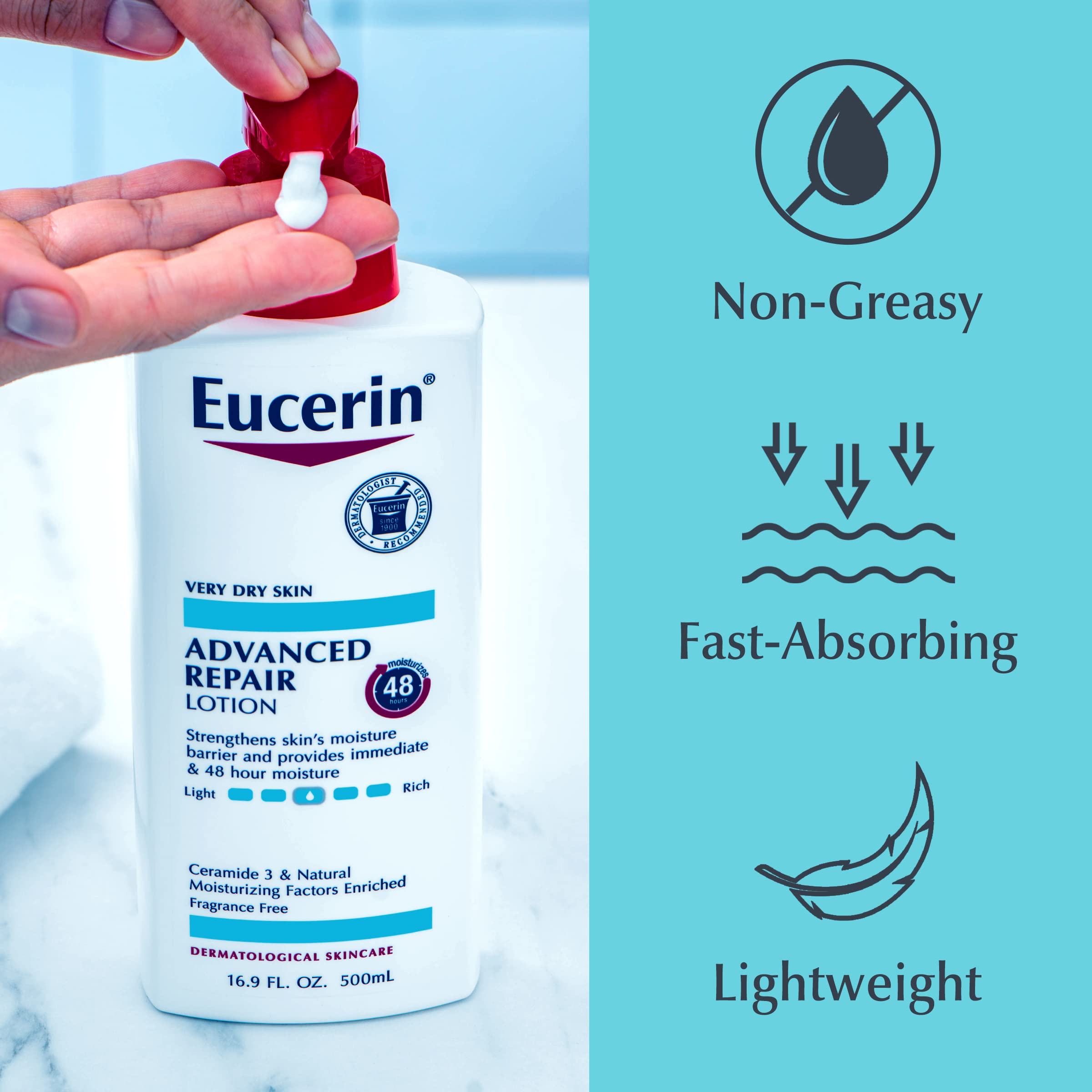 Eucerin Advanced Repair Body Lotion, 16.9 Fl Oz Pump Bottle Advanced Cleansing Body and Face Cleanser, 16.9 Fl Oz Bottle