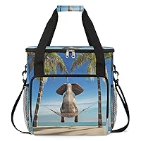 Sea Beach Palm Tree Elephant Coffee Maker Carrying Bag Compatible with Single Serve Coffee Brewer Travel Bag Waterproof Portable Storage Toto Bag with Pockets for Travel, Camp, Trip