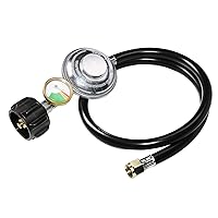 3 Feet Propane Regulator Hose with Propane Tank Gauge Universal Grill Regulator Replacement Parts, QCC1 Hose and Regulator for Most LP Gas Grill, Heater and Fire Pit Table, 3/8