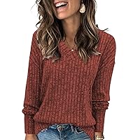 Heymiss Womens Sweatshirts V Neck Long Sleeve Shirts Loose Casual Fall Fashion Sweaters S-2XL