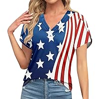 Women's Tops Short Sleeve, Blouses for Women Dressy Casual Independence Day T Shirt Unique Design V, S XXL
