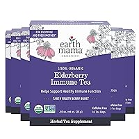 Earth Mama Organic Elderberry Immune Support Tea with Echinacea | Safe For Pregnancy, Breastfeeding, Postpartum, Kids and Family Essentials, Decaf Tea with Ginger & Rooibos, 16-Count (6-Pack)