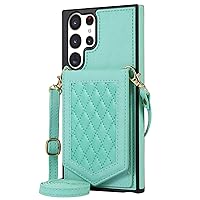 XYX Wallet Case for Samsung S24 Ultra, Crossbody Strap PU Leather RFID Blocking Credit Holder Card Case Hidden Mirror with Adjustable Lanyard for Galaxy S24 Ultra 5G, Green