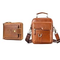 BAIGIO RFID Men Leather Zipper Wallet Men's Genuine Leather Shoulder Bag Messenger Briefcase