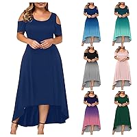 Plus Size Dresses for Curvy Women Off The Shoulder Big Swing Round Neck Long Sleeveless Ladies Casual Dresses
