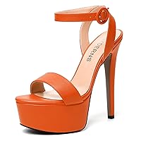 WAYDERNS Womens Dress Evening Buckle Platform Solid Ankle Strap Matte Open Toe Stiletto High Heel Heeled Sandals 6 Inch