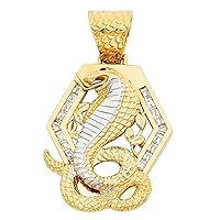 14k Yellow Gold and White Gold CZ Cubic Zirconia Simulated Diamond Viper Snake Pendant Necklace 29x33mm Jewelry for Women