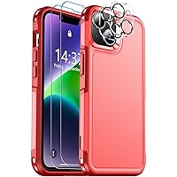 SPIDERCASE for iPhone 14 Case/iPhone 15 Case, [15 FT Military Grade Drop Protection][Non-Slip] 2 Pack [Tempered Glass Screen Protectors+Camera Lens Protectors] Heavy Duty Shockproof Case, Red
