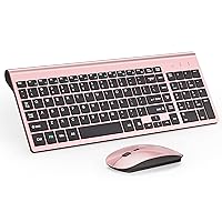 Wireless Keyboard and Mouse Ultra Slim Combo, TopMate 2.4G Silent Compact USB Mouse and Scissor Switch Keyboard Set with Cover, 2 AA & 2 AAA Batteries,for PC/Laptop/Windows/Mac-Rose Gold Black