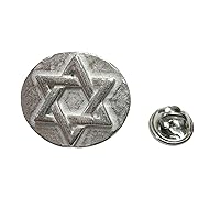 Silver Toned Round Jewish Religious Star of David Lapel Pin