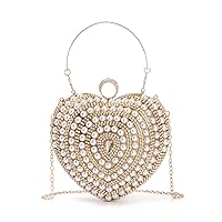 SUKUTU Cute Heart Shape Clutch Bag Women Elegant Pearl Rhinstone Evening Purse Wedding Party Bridal Prom Handbag