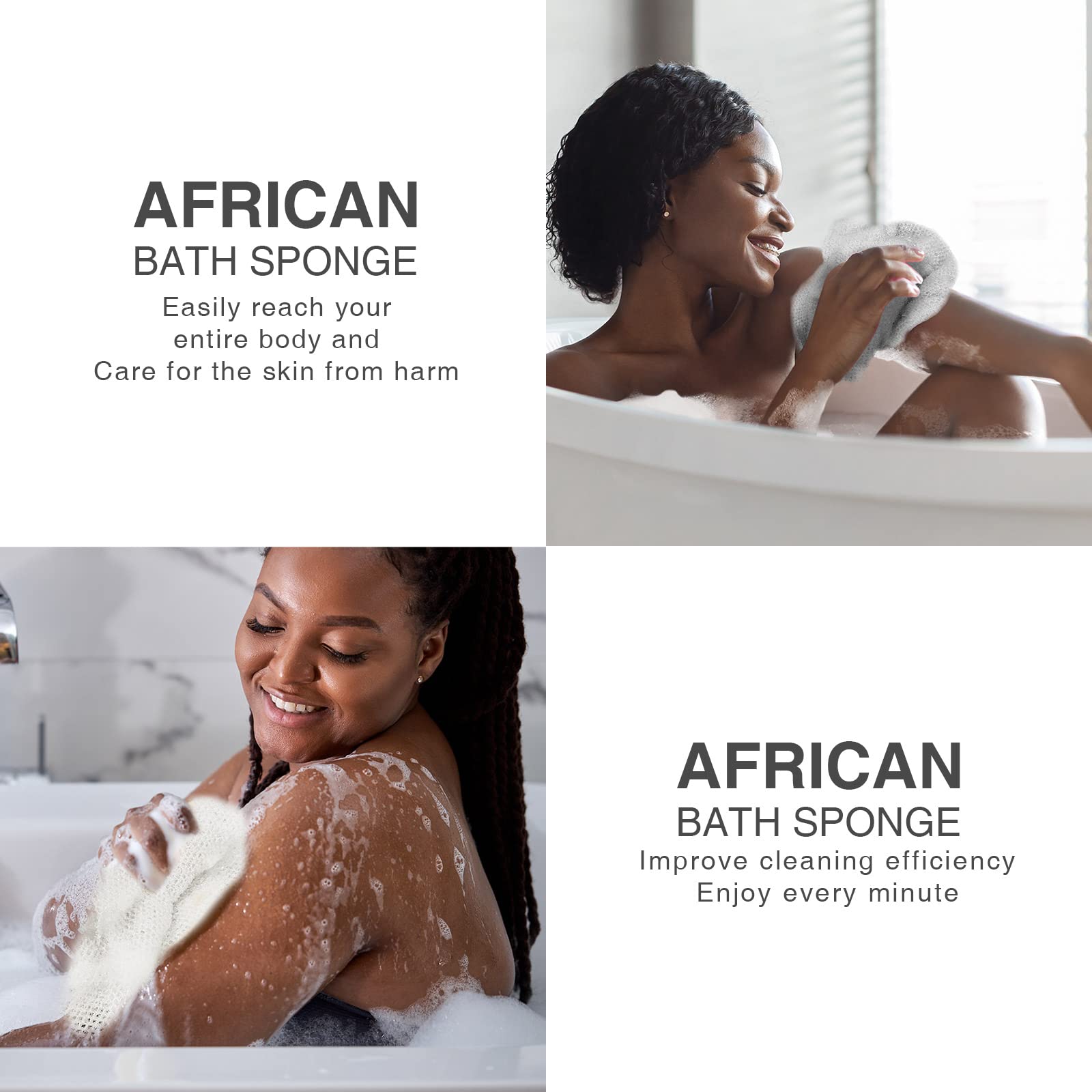3 Pieces African Bath Sponge African Net Long Net Bath Sponge Exfoliating Shower Body Scrubber Back Scrubber Skin Smoother,Great for Daily Use (Purple,Blue,Off-White)
