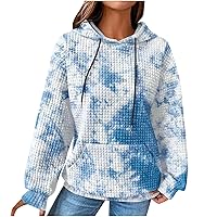 Pullover Sweaters for Women Drawstrings Waffle Hoodies with Pockets Long Sleeve Oversized Sweatshirts 2023 Fall