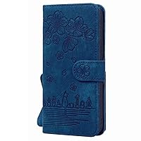Case for iPhone 13/13 Pro/ 13 Pro Max,Matte Leather Case Sakura Cat Embossing Wallet Magnetic Flip Kickstand Card Holder Slots TPU Shockproof Shell,Blue,13 pro 6.1''