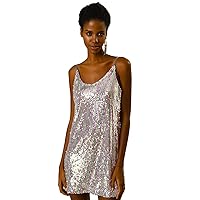 Allegra K Women's Glitter Sequin Dress Spaghetti Strap V Neck Party Cocktail Sparkly Mini Dress Clubwear