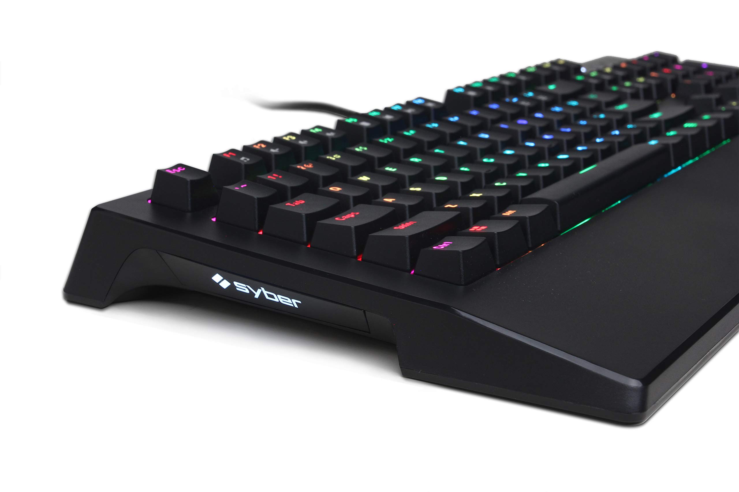 CyberpowerPC Syber SK100 RGB 104 Mechanical Gaming Keyboard (Individually Backlit Keys, Kontact ™ Blue Mechanical Switches, Programmable Macro Keys and Built in Wrist Support), Black